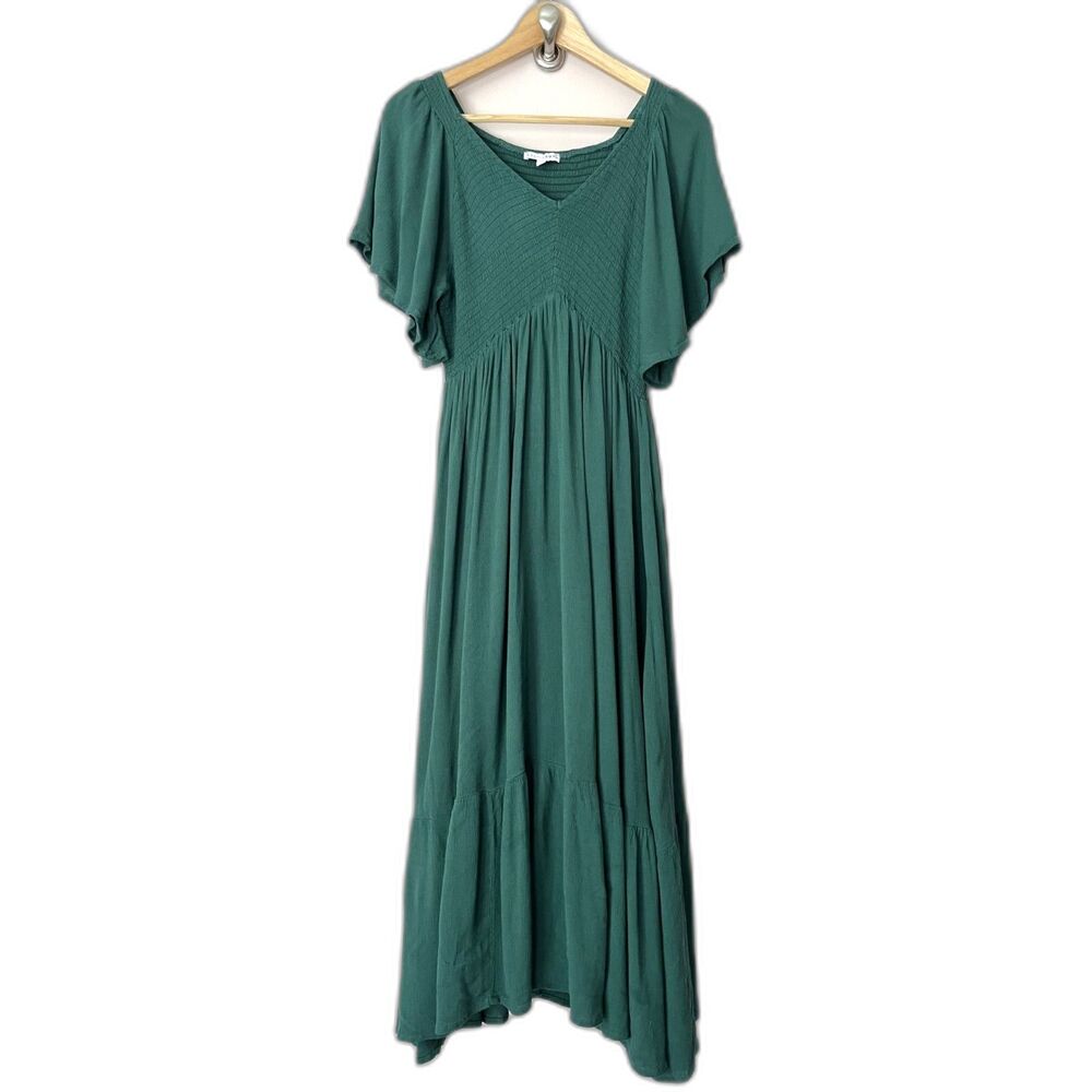 Baltic Born Lovell Smocked Midi Dress Medium Emerald Green Wedding Stretch